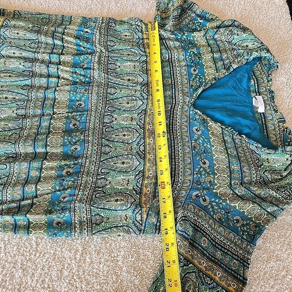 J Jill Long Dress 3/4 Sleeve V-neck Green Blue Paisley Size L Boho Cottagecore - Picture 8 of 15